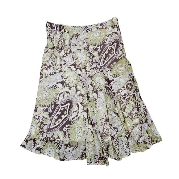 Vtg John Paul Richard Floral Slip Skirt Womens 10 Green Brown Fairycore Boho Y2K - Picture 1 of 8